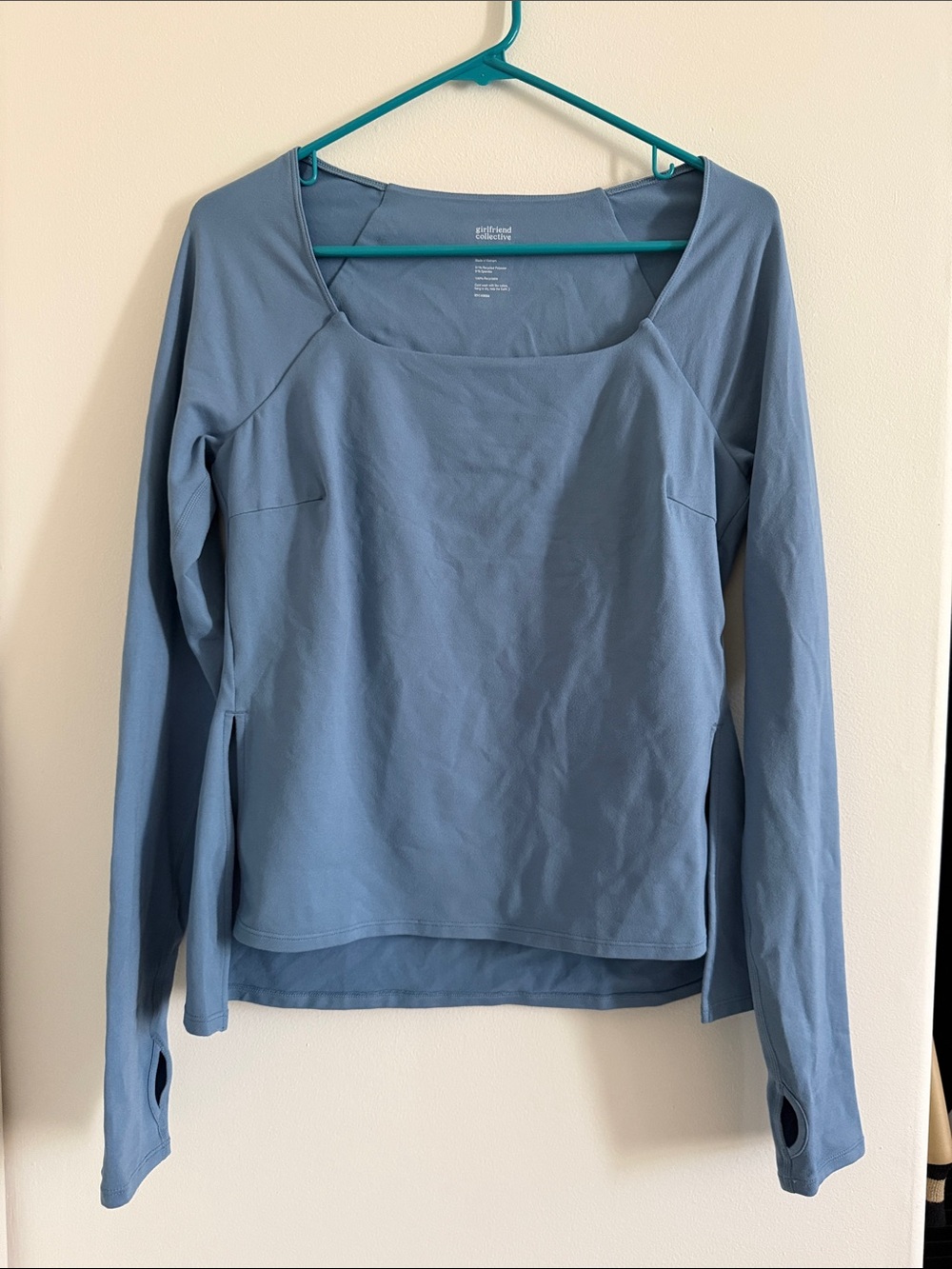 Girlfriend Collective ReSet Blue Long-Sleeve Square Neck Top